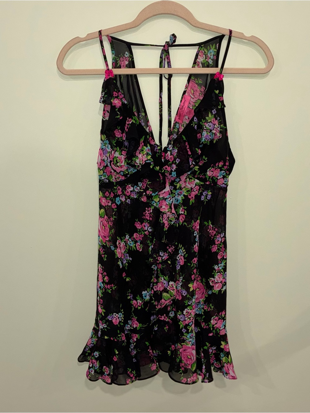 Betsey Johnson Chiffon Ruffle Babydoll Mini Dress Floral Y2K Fairy Women’s Sz M